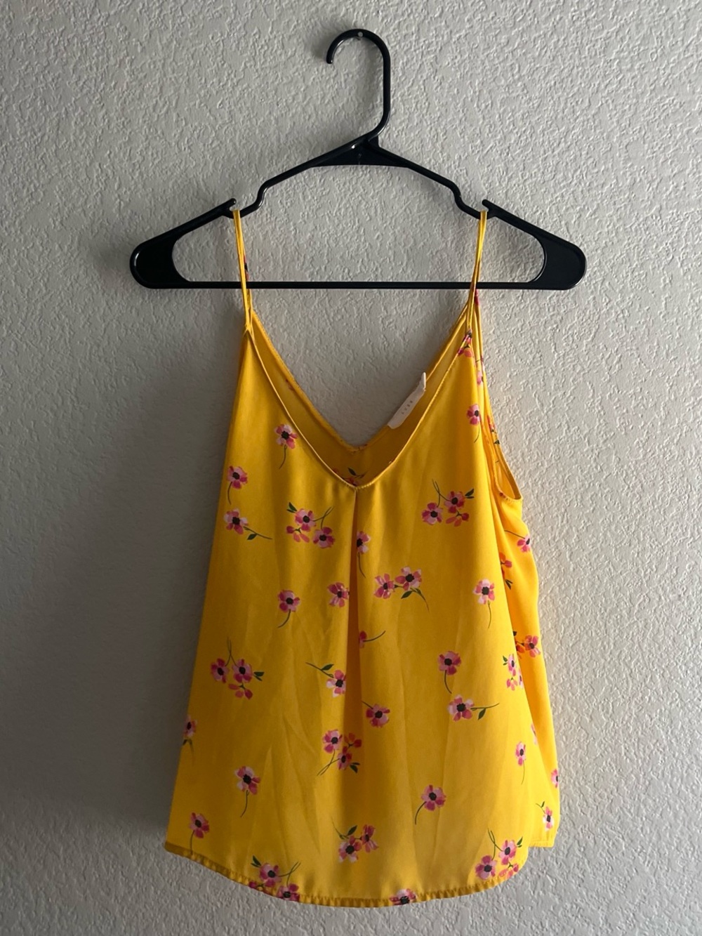 Bright Yellow Floral V-Neck Cami Tank with Spaghetti Straps